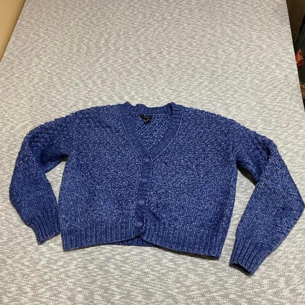 Forever 21 Navy Blue Cropped Button Front Cardigan